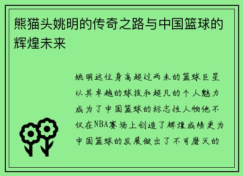 熊猫头姚明的传奇之路与中国篮球的辉煌未来